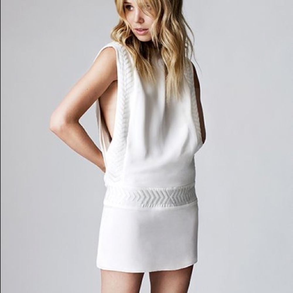 Marciano silk embroidered tunic dress